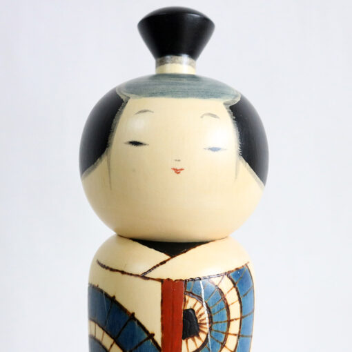 Vintage Kokeshi Doll By Sekiguchi Sansaku Rain Blue Face