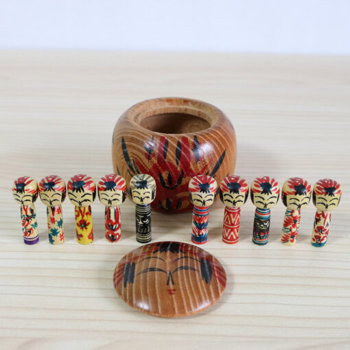 Miniature Kokeshi Dolls With Box