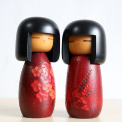 Red Kokeshi Doll Set By Fujikawa Masae Front