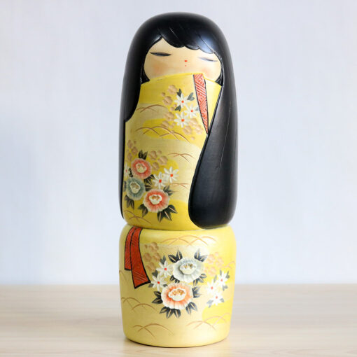 Rare Kokeshi Doll By Kaoru Nozawa Yellow Front