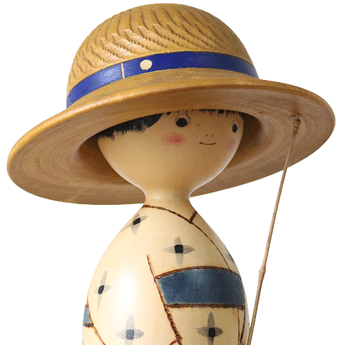 Sekiguchi Sansaku Vintage Kokeshi Doll Boy With Hat And Fishing Pole