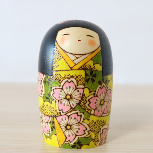 Fumio Tomidokoro Kokeshi Doll Cherry Blossoms Front