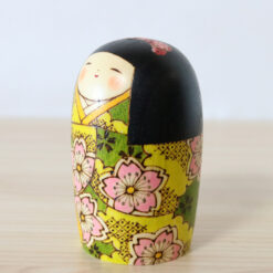 Fumio Tomidokoro Kokeshi Doll Cherry Blossoms Left