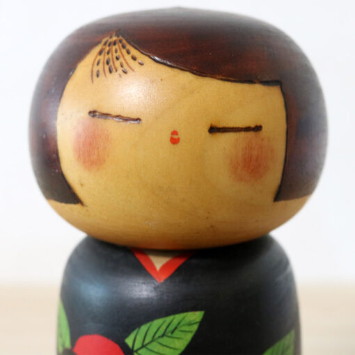 Kazuo Takamizawa Vintage Kokeshi Doll Red Camellia Face