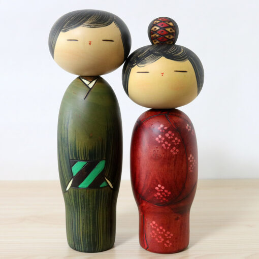 Vintage Pair Kokeshi Dolls By Usaburo Journey Front