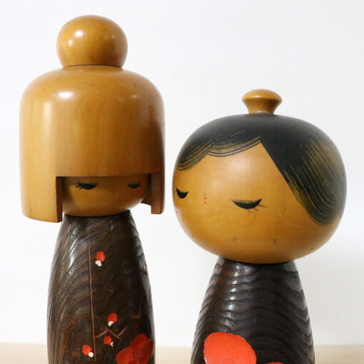 Okamoto Usaburo 2 Vintage Kokeshi Dolls Set Faces