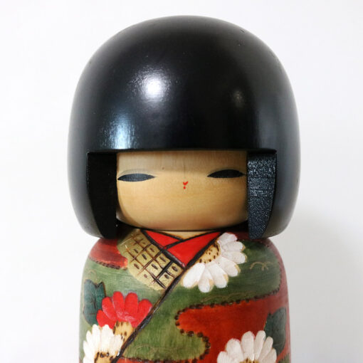 Vintage Floral Kokeshi Doll By Kunio Miyagawa Face