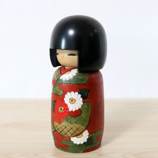 Vintage Floral Kokeshi Doll By Kunio Miyagawa Left