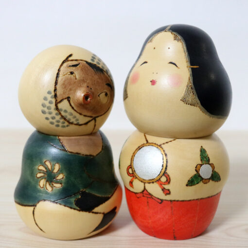 Sekiguchi Sansaku Vintage Kokeshi Doll Okame Hyotoko Faces