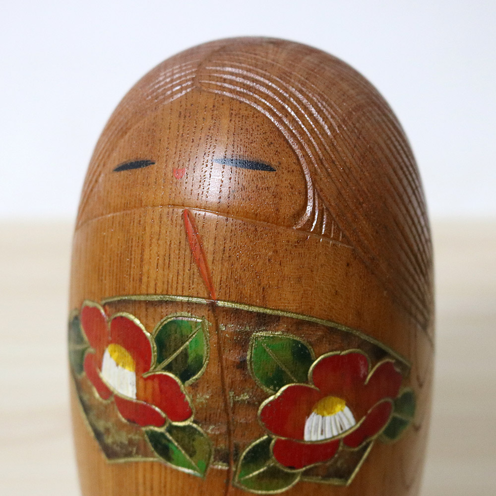 Aoki Ryoka Vintage Japanese Kokeshi Doll Camellia Face