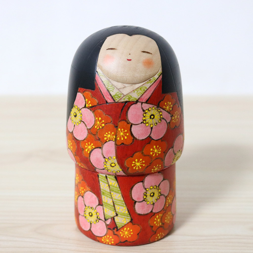 Fumio Tomidokoro Creative Kokeshi Doll Hanaemi Front