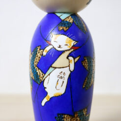 Oki Yasunobu Creative Kokeshi Doll Tomodachi Blue Cat