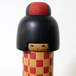 Sekiguchi Sansaku Vintage Kokeshi Doll Checkered Kimono Face