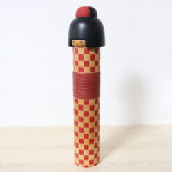 Sekiguchi Sansaku Vintage Kokeshi Doll Checkered Kimono Left