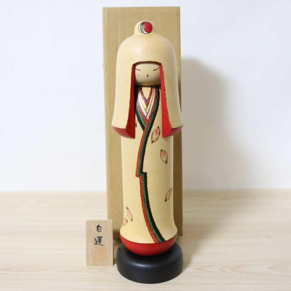 Sekiguchi Sansaku Vintage Kokeshi Doll White Lotus