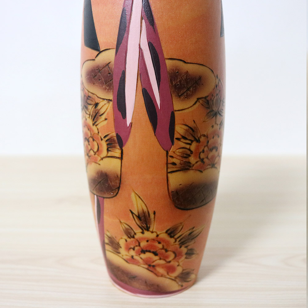 Sato Suigai Vintage Orange Kokeshi Doll Kimono