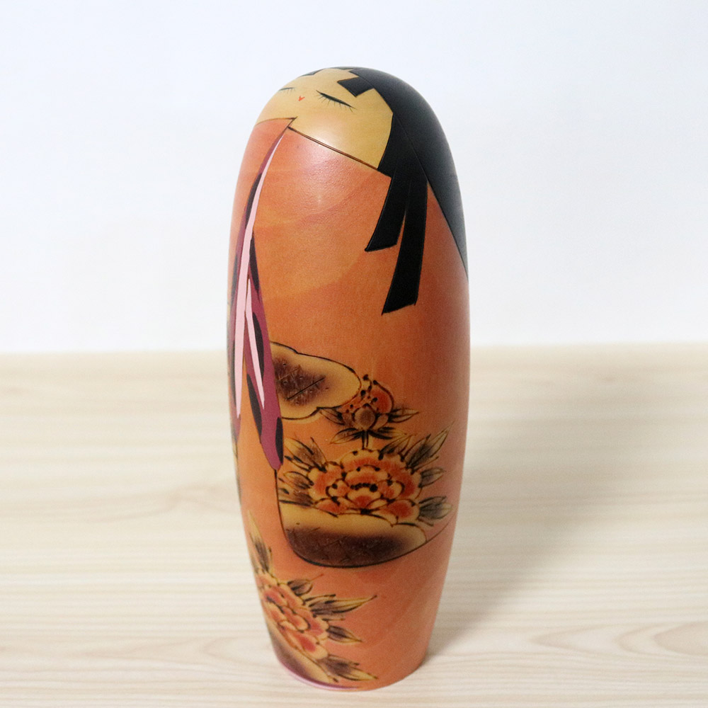 Sato Suigai Vintage Orange Kokeshi Doll Left