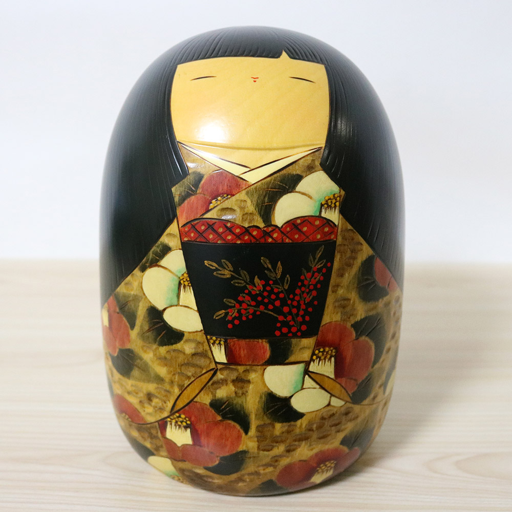 Usaburo Vintage Kokeshi Doll Everlasting Camellia Front